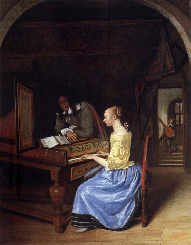 Jan Steen A young woman playing a harpsichord to a young man France oil painting art
